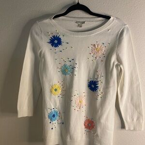 Talbots Embroidered Off White Sweater Top